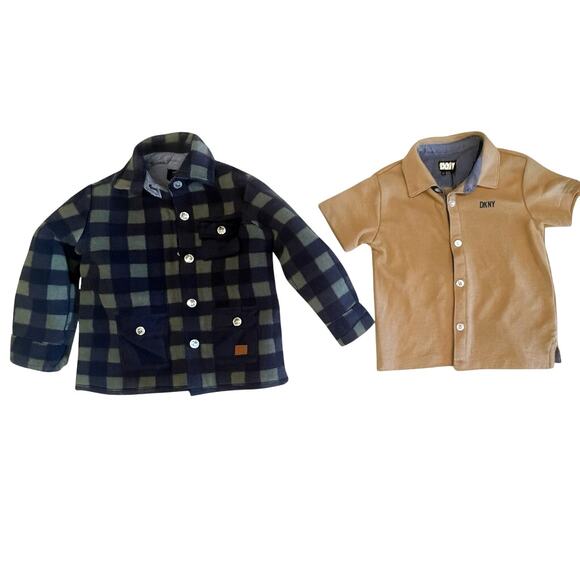 2T Boy Bundel  7 For All Mankind Sherpa Plaid Jacket + DKNY Tan Polo Shirt - Picture 1 of 7